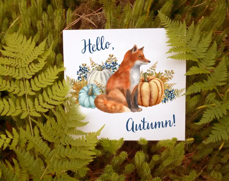 Fox, autumn leaves, pumpkins. Fall. Watercolor hand-painted clipart.