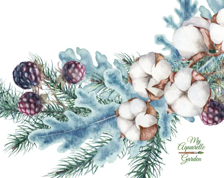  Winter wreaths and garlands. Watercolor hand-painted clipart.