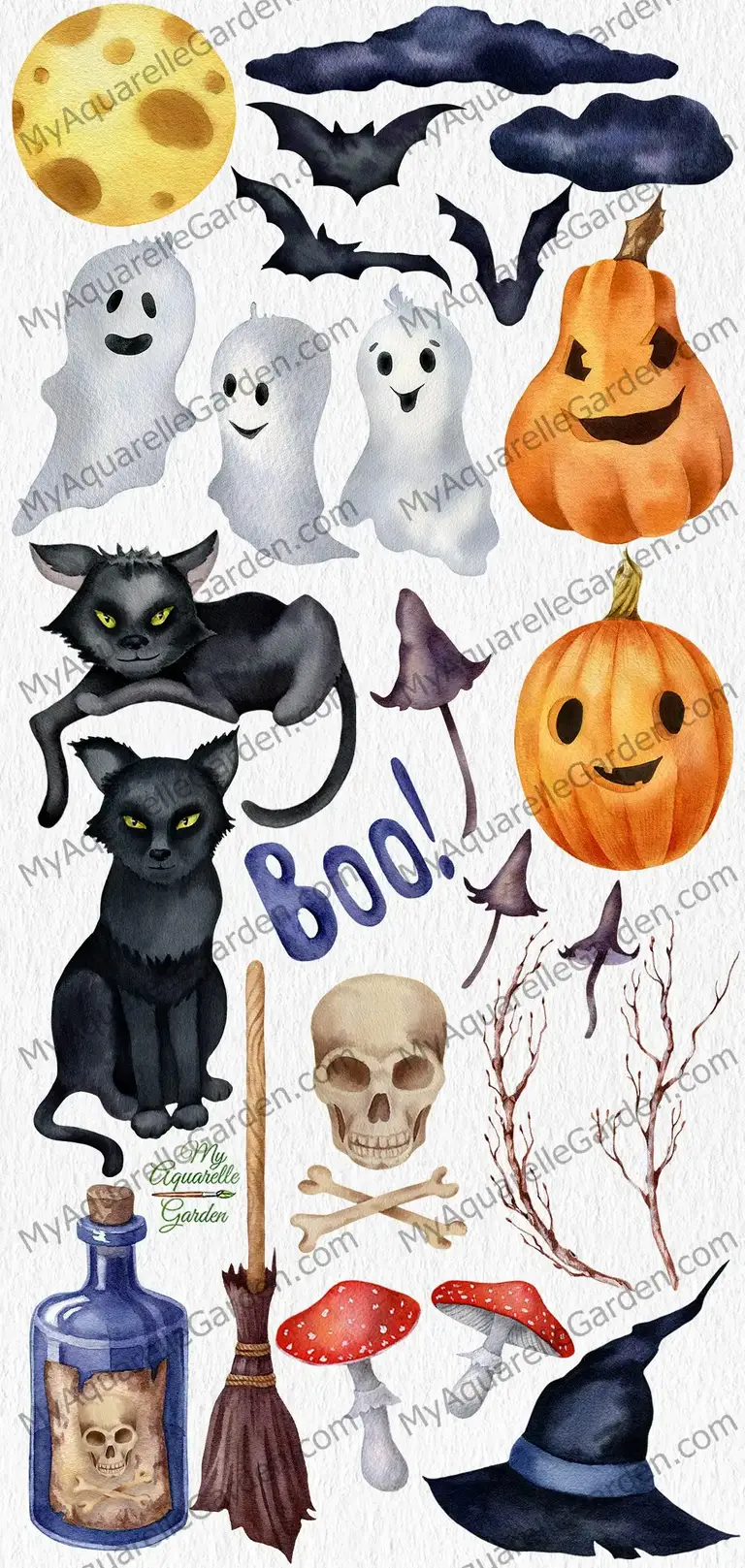 Happy Halloween. Watercolor hand-painted clipart.