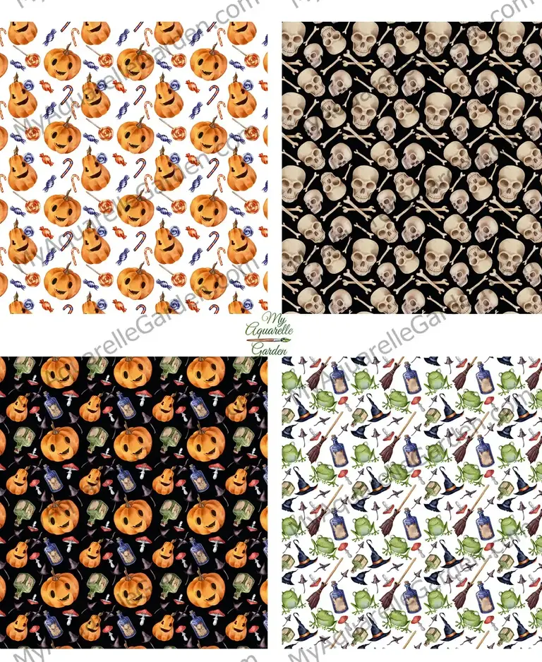 Halloween seamless patterns. Watercolor digital papers.