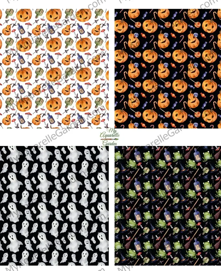 Halloween seamless patterns. Watercolor digital papers.