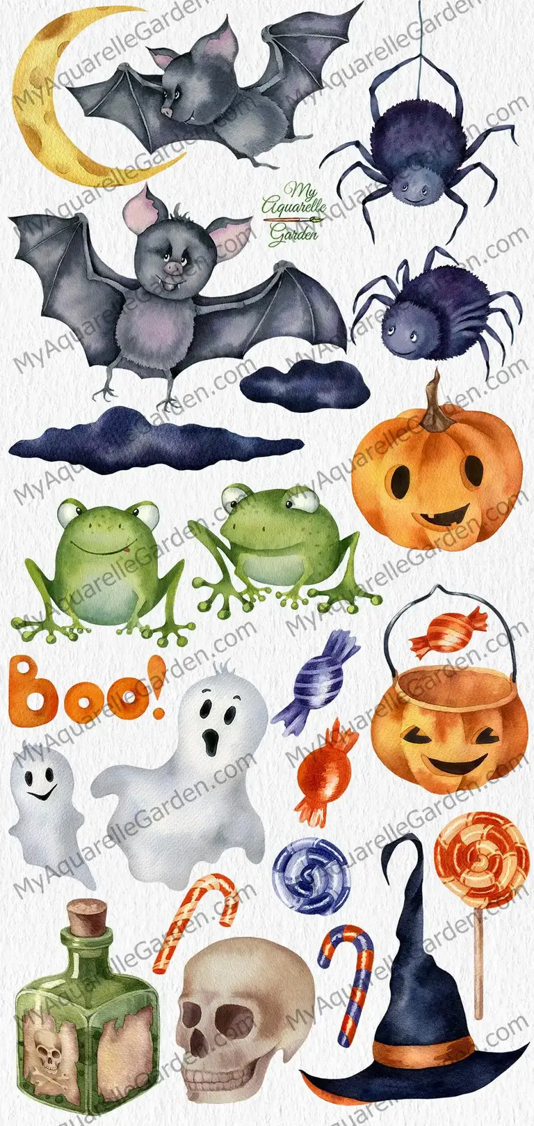 Happy Halloween. Watercolor hand-painted clipart.