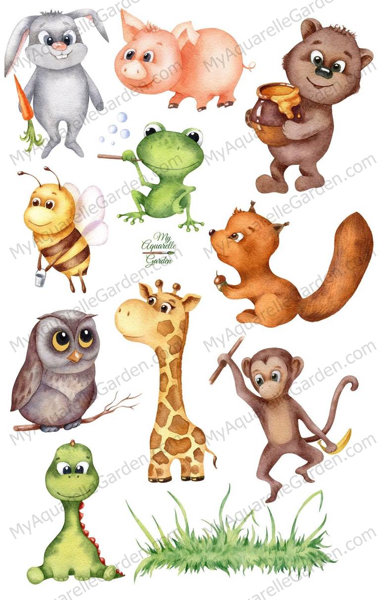 cute-animals-cartoon-watercolor-hand-painted-clipart