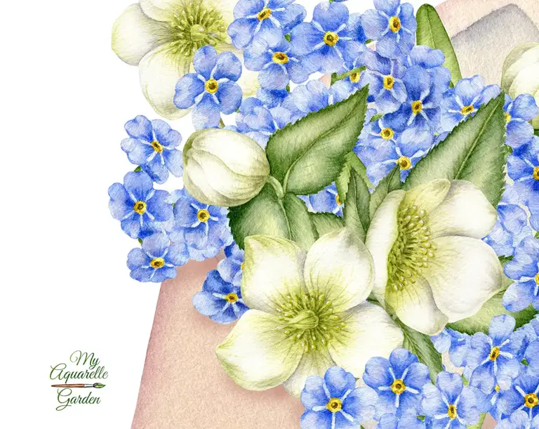 Spring flowers. Envelopes. Valentines. Watercolor clipart.