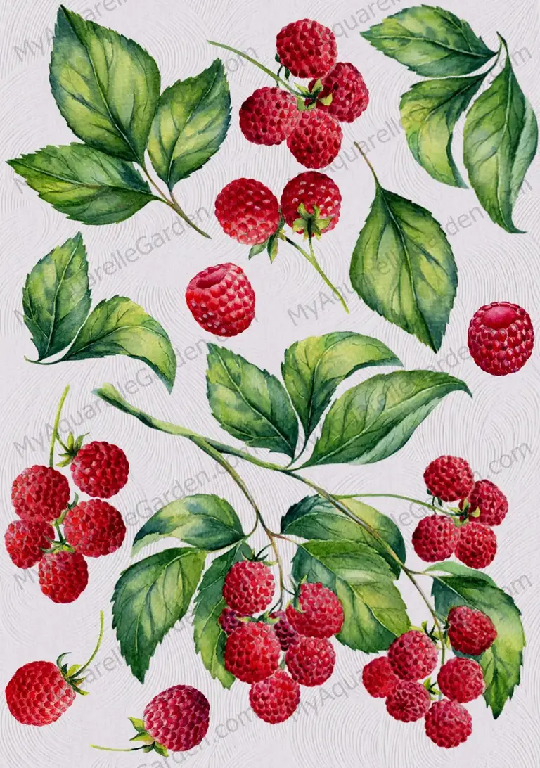 Raspberry. Watercolor hand-painted clipart by MyAquarelleGarden