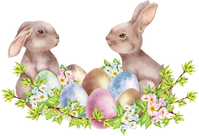 Easter bunny and eggs. Watercolor hand-painted clipart by MyaquarelleGarden