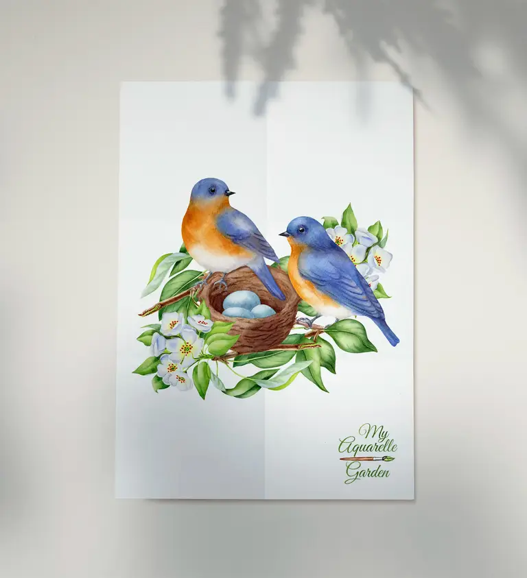 Printable wall-art poster. Bluebirds.