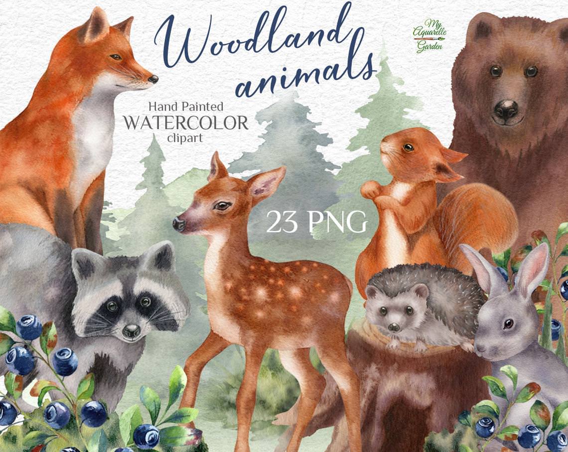 woodland-animals-watercolor-hand-painted-printable-clipart 