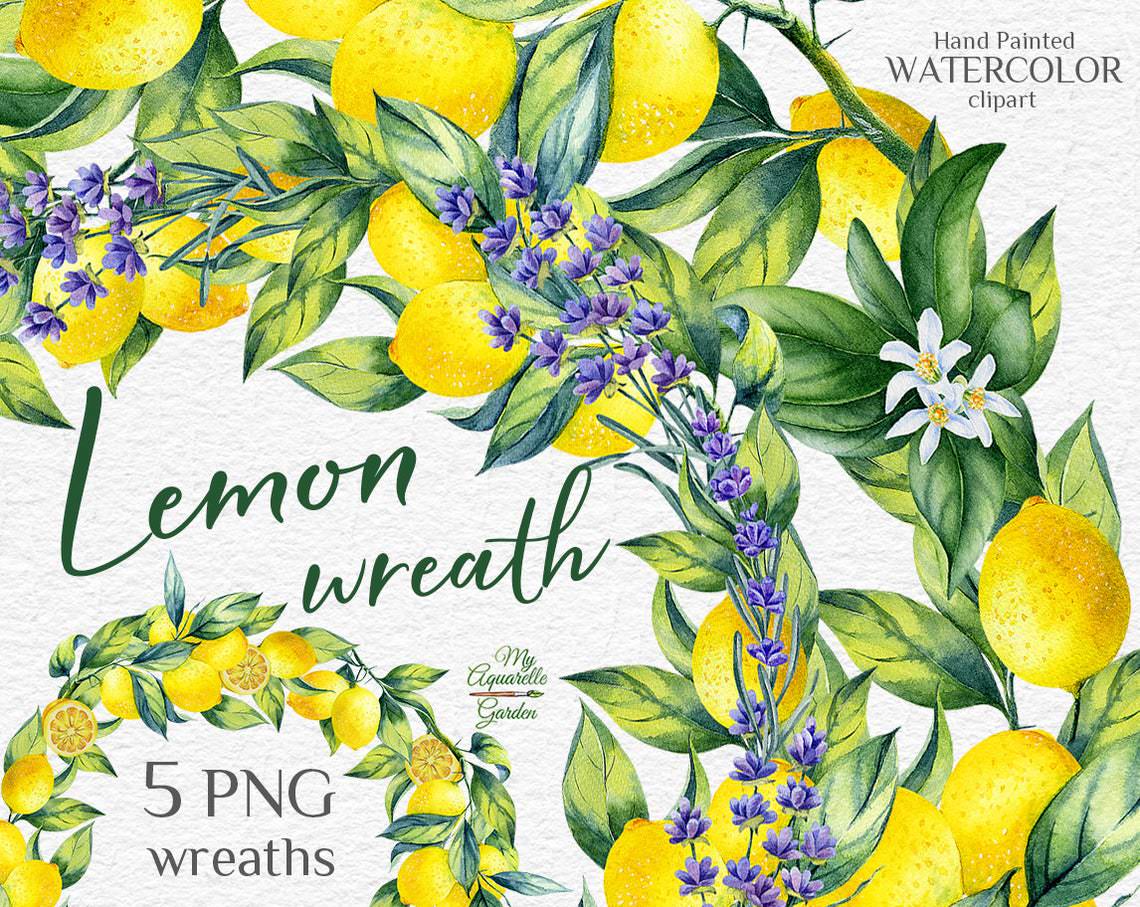 lemon-wreaths-flowers-olives-watercolor-clipart-myaquarellegarden-cover