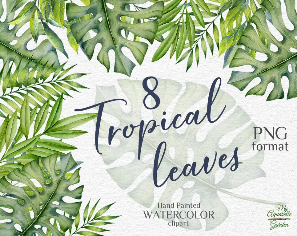 tropical-leaves-exotic-plants-watercolor-hand-painted-clipart-myaquarellegarden