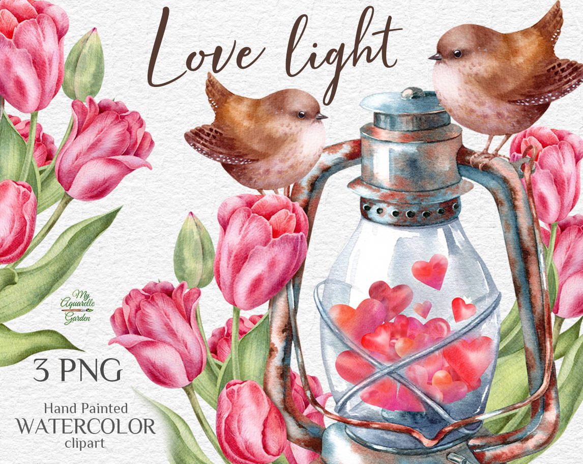 Love light. Pink tulips, old kerosene lamp, wren. 