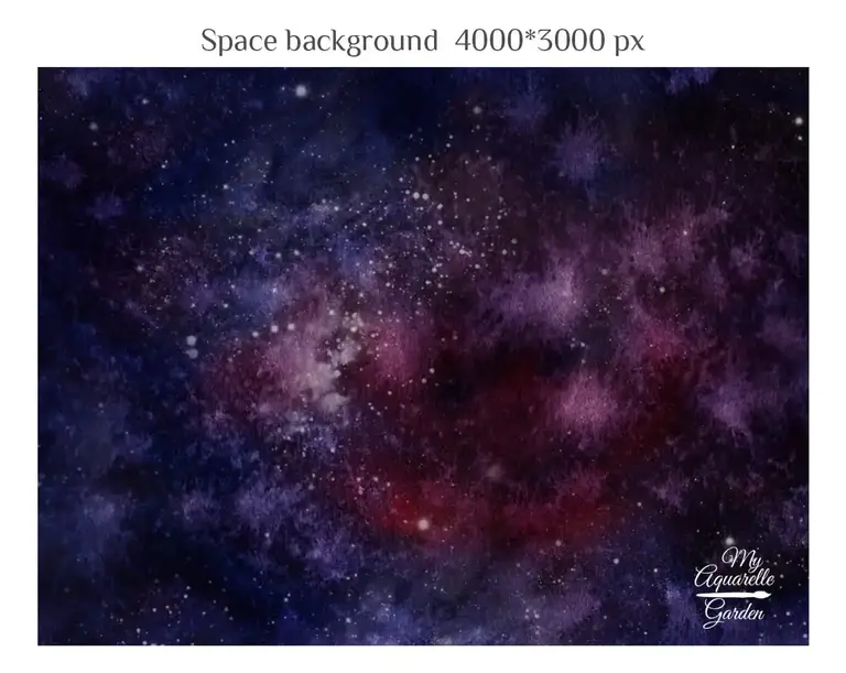 Outer space background texture. Watercolor hand-painted clipart.