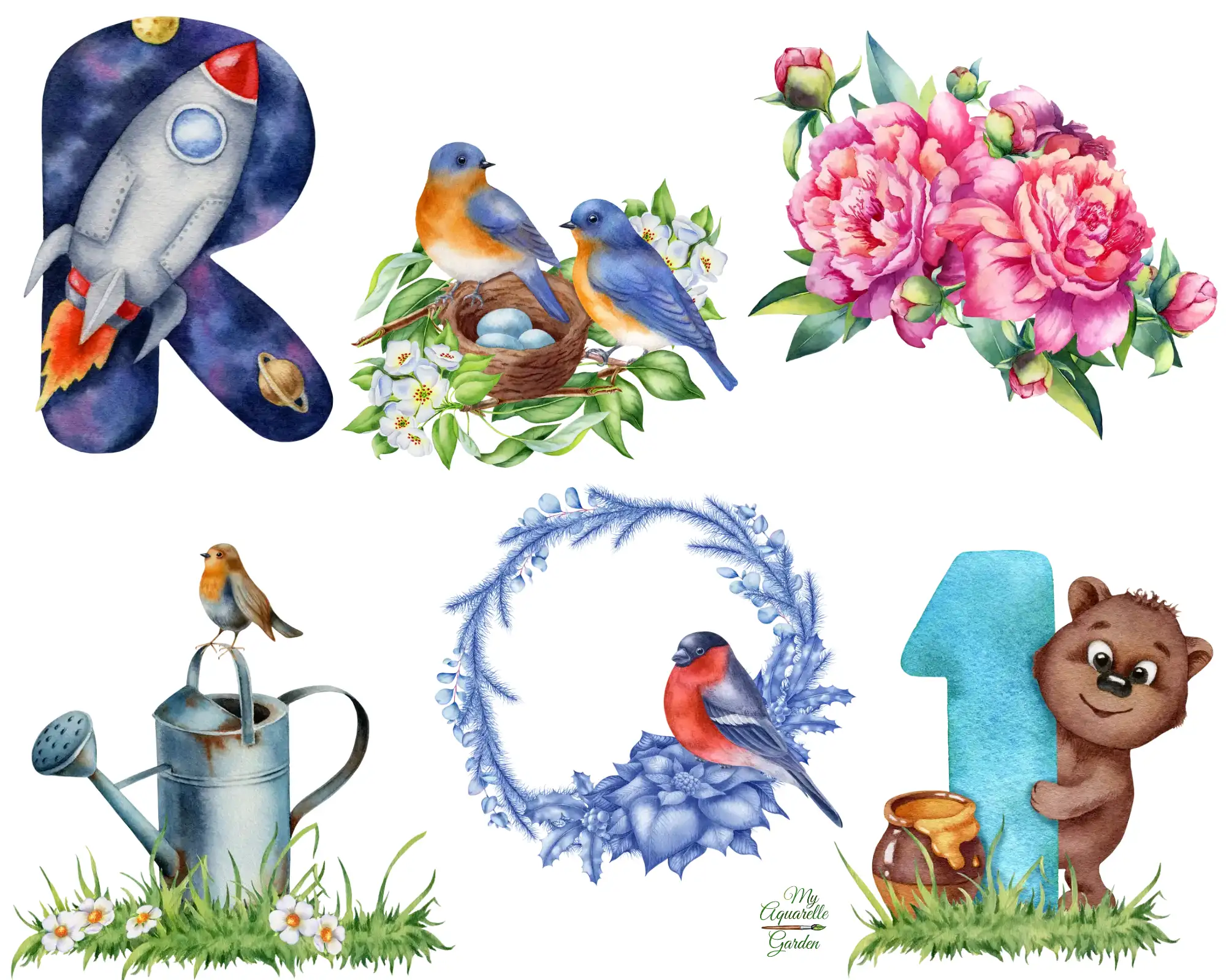 Set of Free clipart. MyAquarelleGarden.com