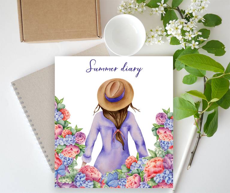 Summer girl. Watercolor hand-painted clip art. Mockup.